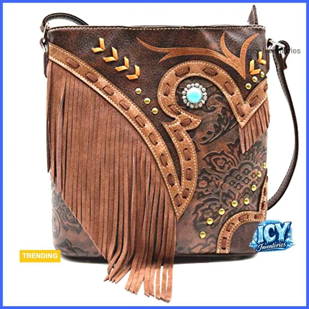 Faux Leather Fringe Crossbody Bag with Adjustable Strap and Pockets